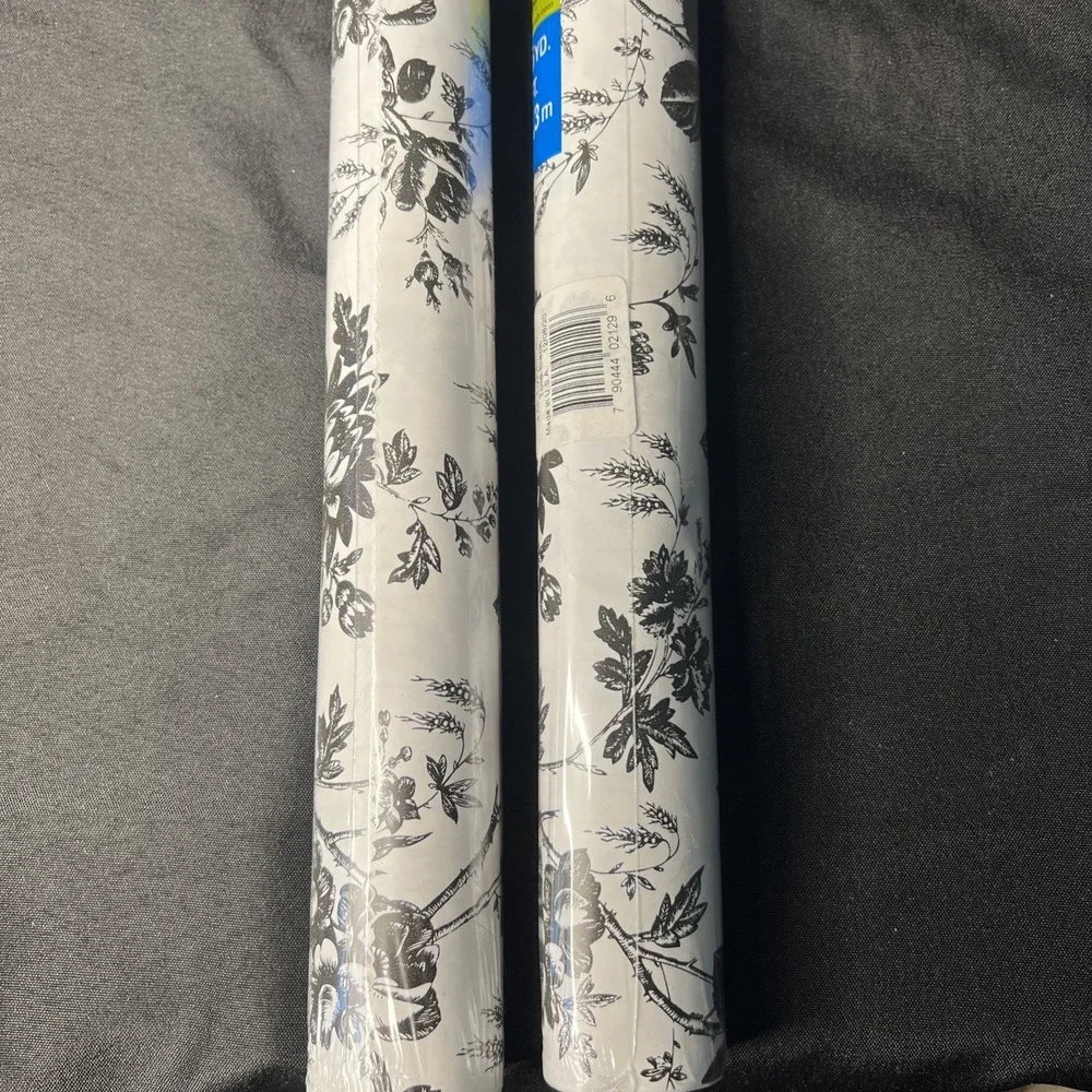 2/ Black & White Rose Floral Toile  Contact Paper Wall Shelf Liner Peel Stick